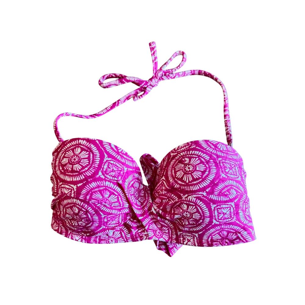 Stylus push up adjustable hot pink white halter bikini swim top beach EUC